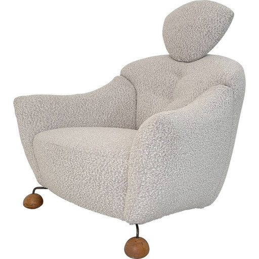 Vintage fauteuil in witte boucle stof, Italië 1981