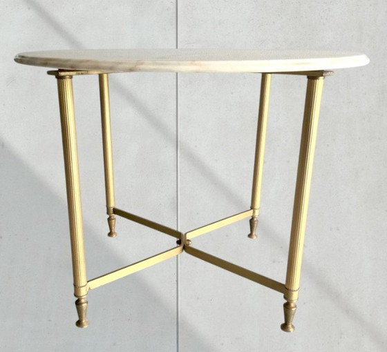 Image 1 of Neoklassieke Marmeren en Gouden Metalen Salontafel