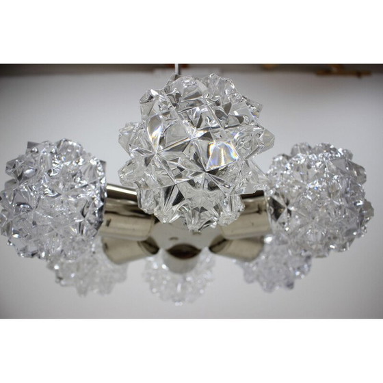 Image 1 of Vintage kroonluchter van metaal en glas van Kamenický Šenov, Tsjecho-Slowakije 1960