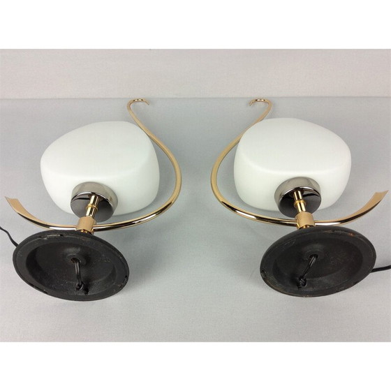 Image 1 of Paar vintage opaline en messing lampen, 1960