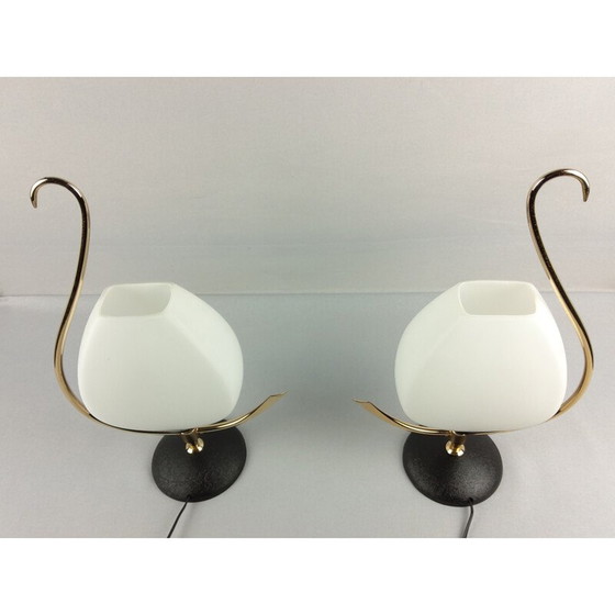 Image 1 of Paar vintage opaline en messing lampen, 1960