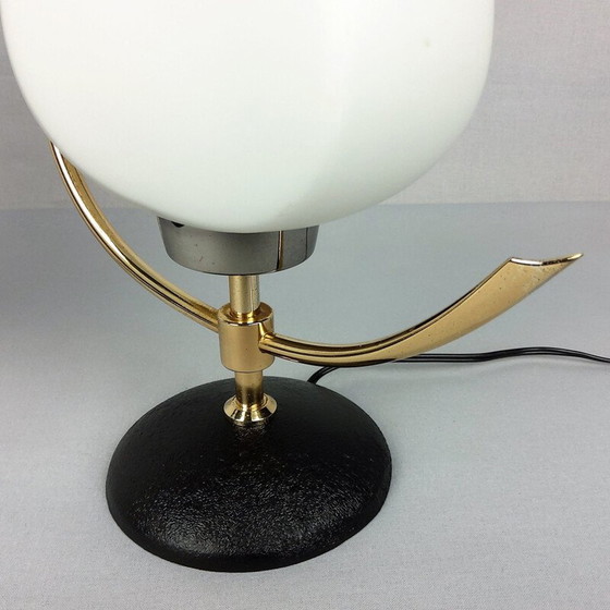 Image 1 of Paar vintage opaline en messing lampen, 1960