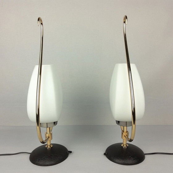Image 1 of Paar vintage opaline en messing lampen, 1960