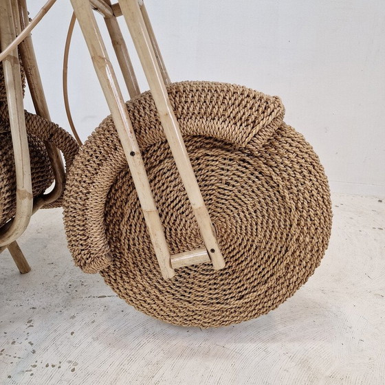 Image 1 of Vintage Harley Davidson motorfiets sculptuur van gevlochten rotan en wilgentenen, VS 1980