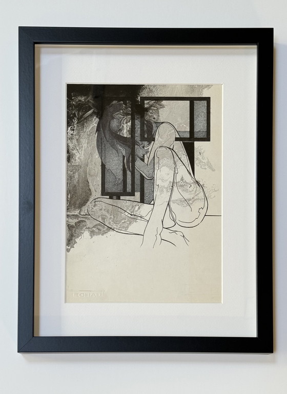 Image 1 of Eugène Eechaut (1928-2019) - Inktcompositie met een naakte vrouw (1982)