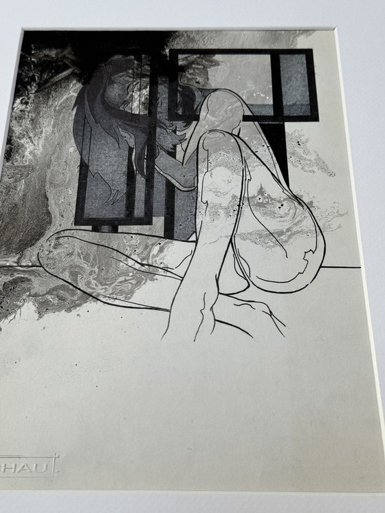 Image 1 of Eugène Eechaut (1928-2019) - Inktcompositie met een naakte vrouw (1982)