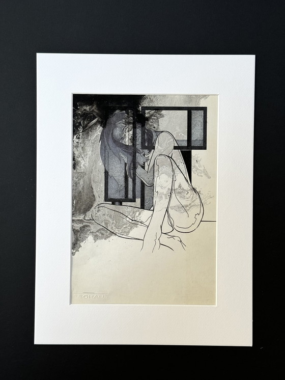 Image 1 of Eugène Eechaut (1928-2019) - Inktcompositie met een naakte vrouw (1982)