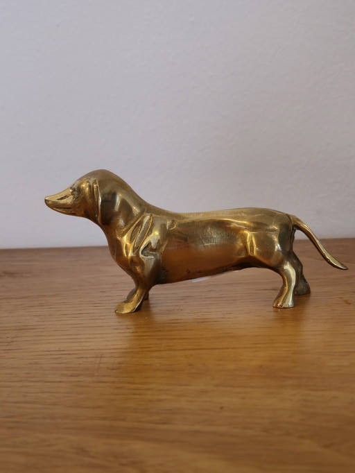 Vintage Messing Teckel Hond Hondje Beeld Beeldje