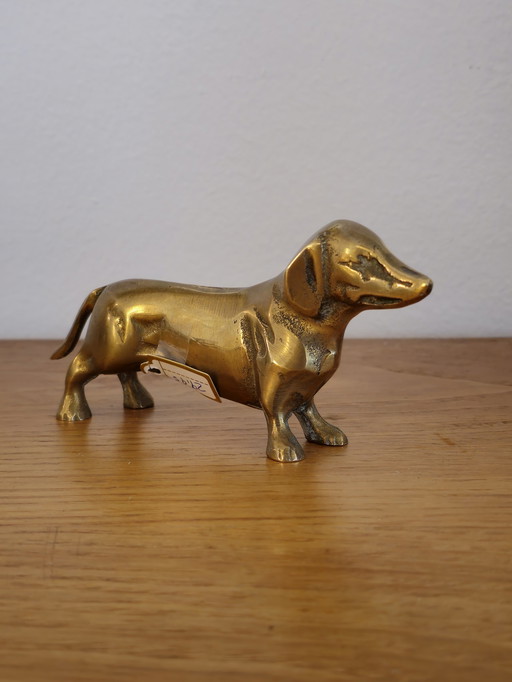 Vintage Messing Teckel Hond Hondje Beeld Beeldje