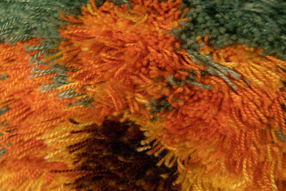 Image 1 of Vintage Rya wandkleed oranje bloem, Zweden 1960s wall rug