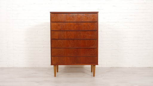 Vintage Deense Ladekast | Teak | 6 Lades | 107 Cm