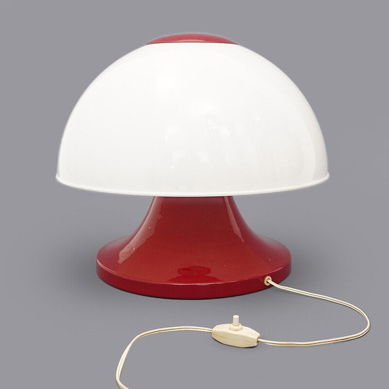 Image 1 of Vintage paddestoel tafellamp in rood geschilderd metaal en methacrylaat, Italië 1960