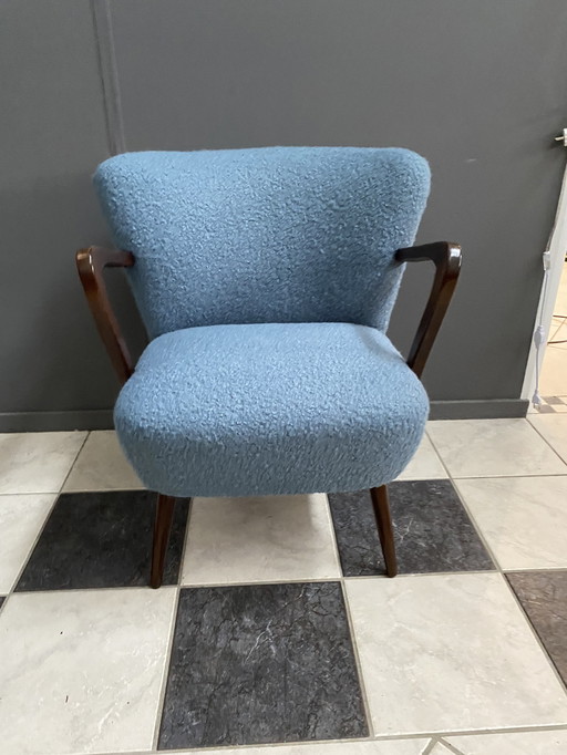 Blauwe boucle cocktail stoel met armleuningen 1960