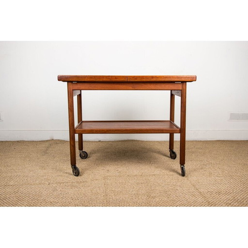 Vintage teakhouten uitschuifbare trolleytafel met twee etages, Deens 1960