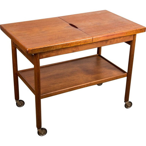 Vintage teakhouten uitschuifbare trolleytafel met twee etages, Deens 1960