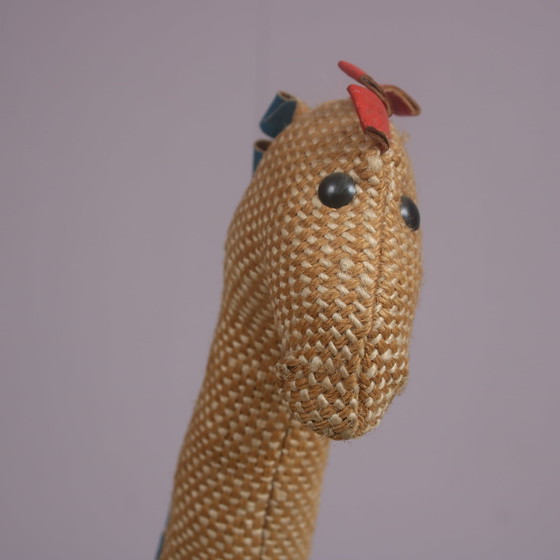 Image 1 of Jute en leren giraffe van Renate Müller voor H. Josef Leven Kg, Duitsland 1960