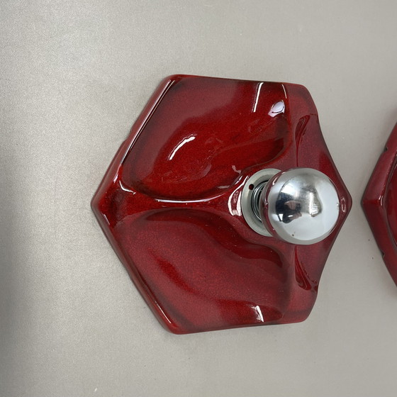 Image 1 of Set van Twee Space Age Keramische Dikke Lava Wandlampen Door Hustadt Lichten Duitsland 1970