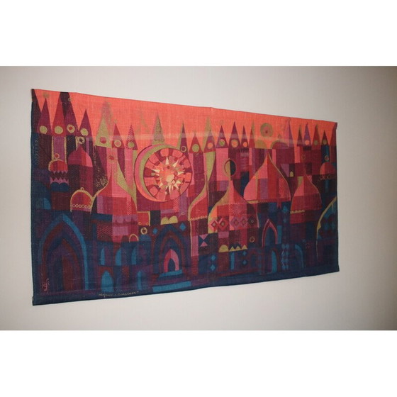 Image 1 of Vintage zeefdruk op jute door Hans Jurgen Schobel voor Sodahl, 1960