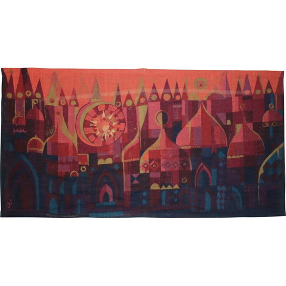 Image 1 of Vintage zeefdruk op jute door Hans Jurgen Schobel voor Sodahl, 1960