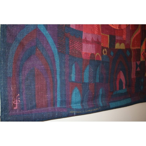 Vintage zeefdruk op jute door Hans Jurgen Schobel voor Sodahl, 1960