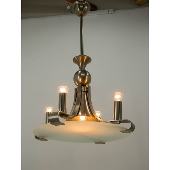 Image 1 of Vintage art deco kroonluchter van gezandstraald glas, 1930