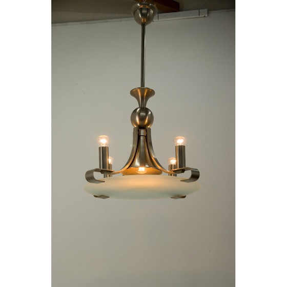 Image 1 of Vintage art deco kroonluchter van gezandstraald glas, 1930