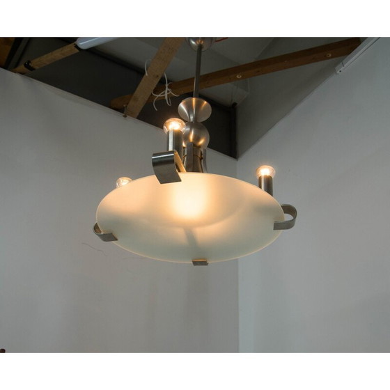 Image 1 of Vintage art deco kroonluchter van gezandstraald glas, 1930