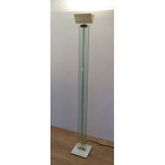 Image 1 of Vintage vloerlamp van glas, messing en gelakt metaal, 1970