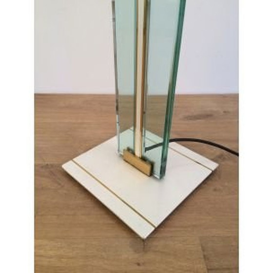 Image 1 of Vintage vloerlamp van glas, messing en gelakt metaal, 1970