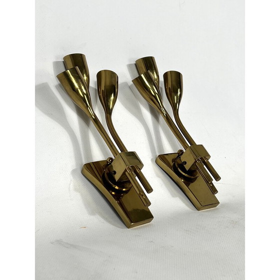 Image 1 of Paar mid-century Italiaanse koperen wandlampen van Lumi Milano, jaren 1960