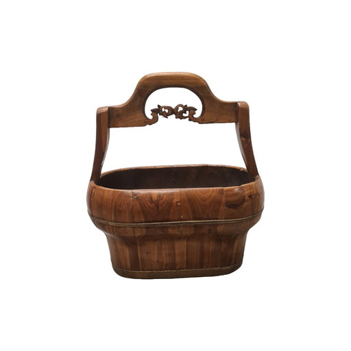 Oude Chinese Houten Wateremmer, Midden 20E Eeuw