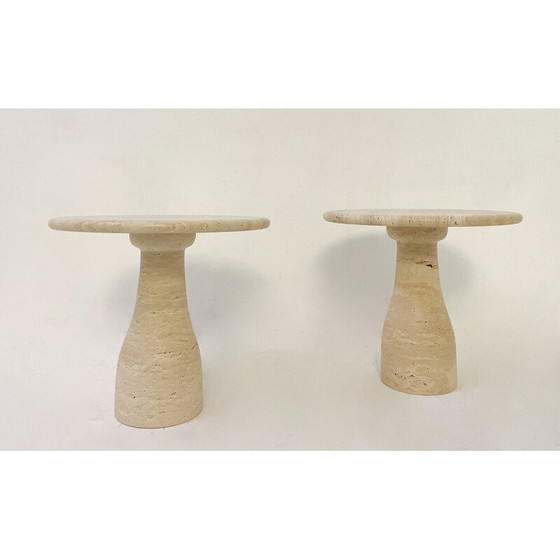 Image 1 of Paar vintage travertijnen bijzettafels, Italië