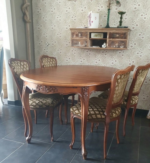 2149 Barok Louis Xv Quinze Eethoek, Tafel  En 4 Stoelen