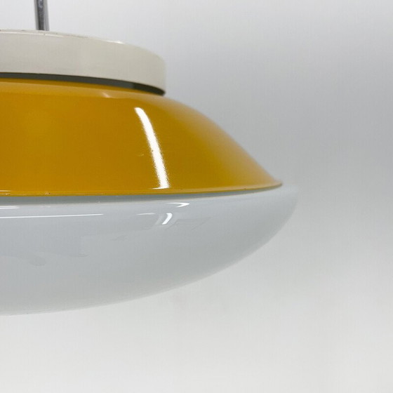 Image 1 of Mid-eeuwse Ufo melkglas en metalen hanglamp, Tsjecho-Slowakije 1970