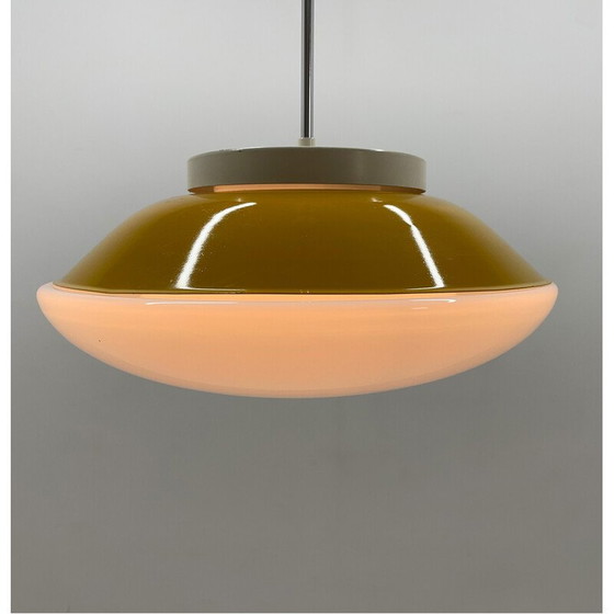 Image 1 of Mid-eeuwse Ufo melkglas en metalen hanglamp, Tsjecho-Slowakije 1970