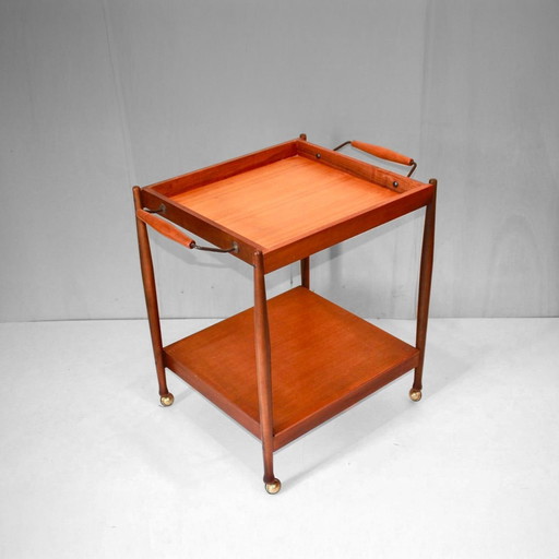 Vintage Italiaanse "Fratelli Reguitti" teak en messing trolley voor Reguitti, jaren 1950