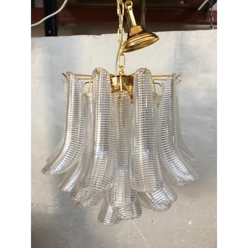 Moderne kroonluchter van Murano glas "Sella" met gouden 24K metalen frame