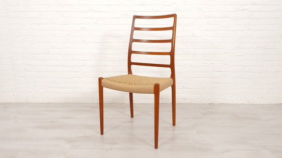 Image 1 of Set Van 6 Vintage Eetkamerstoelen | Niels Otto Møller | Model 82 | Papercord | Teak | Gerestaureerd