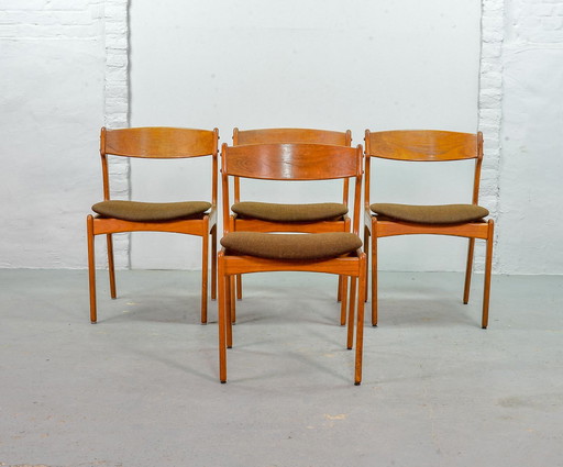 4 Erik Buch Deens design teakhouten eetkamerstoelen voor Oddense / O.D. Meubilair