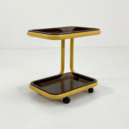 Gele buis trolley of bijzettafel op wielen, 1970S