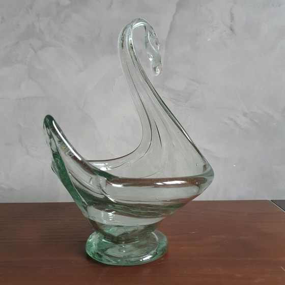 Image 1 of Glazen Zwaan Uit De Jaren 80 Groen Glas