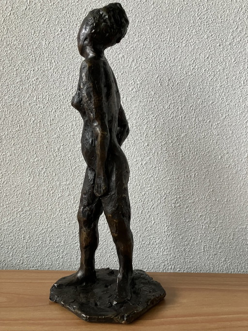 Zwaar Bronzen Beeld Jos De Wit 1954-2018 - 28 Cm Hoog