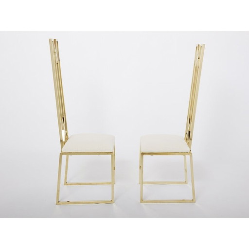 Paar vintage stoelen van messing en wol van Alain Delon voor Jean Charles, jaren 1970