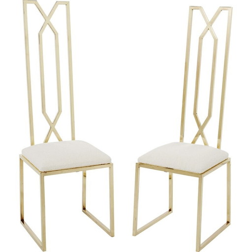 Paar vintage stoelen van messing en wol van Alain Delon voor Jean Charles, jaren 1970