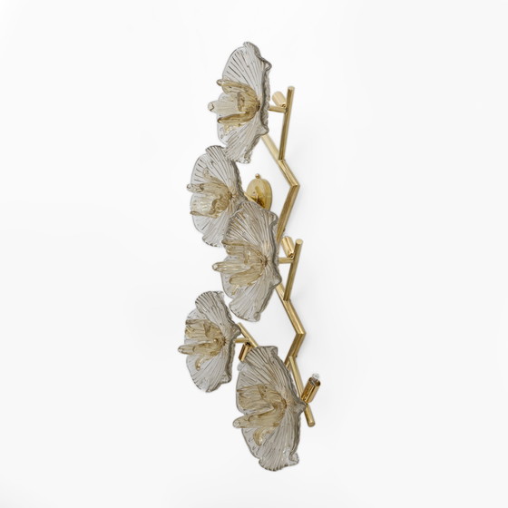 Image 1 of Paar moderne Italiaanse Murano glas en messing bloemen wandlampen