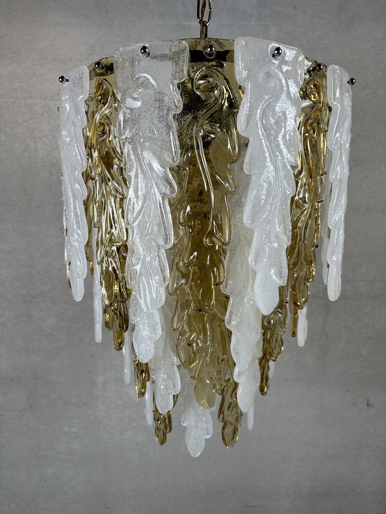 Image 1 of XL Murano chandelier gold/white leaves