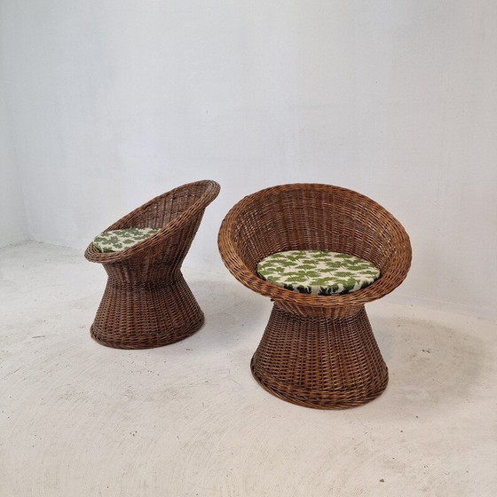 Image 1 of Paar vintage Italiaanse rieten loungestoelen, jaren 1960