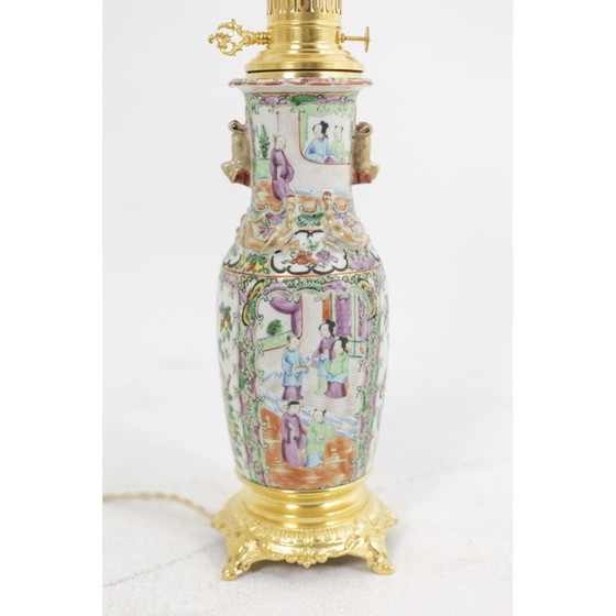 Image 1 of Paar vintage Canton porseleinen en verguld bronzen lampen, 1880
