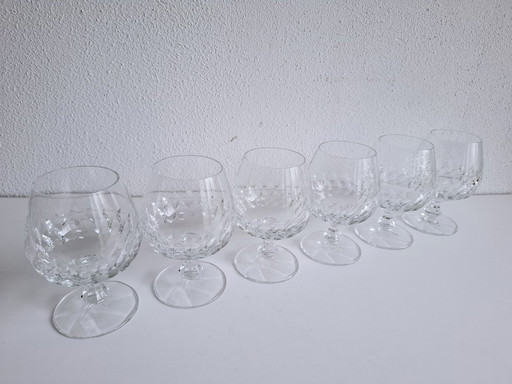 6 Zware Vintage Handgemaakt Kristallen Brandy / Cognac Glazen