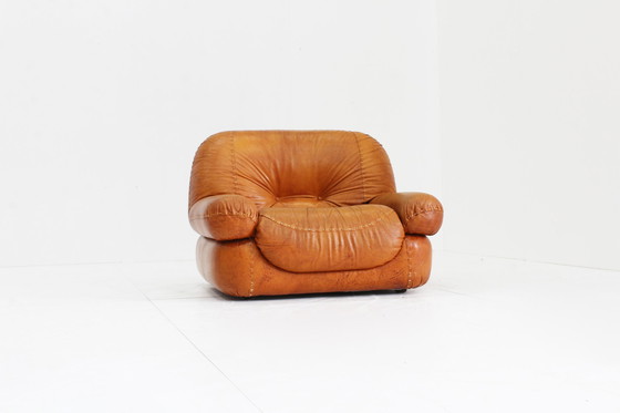 Image 1 of Sapporo Italiaanse cognac leren design fauteuil Mobil Girgi Jaren 70